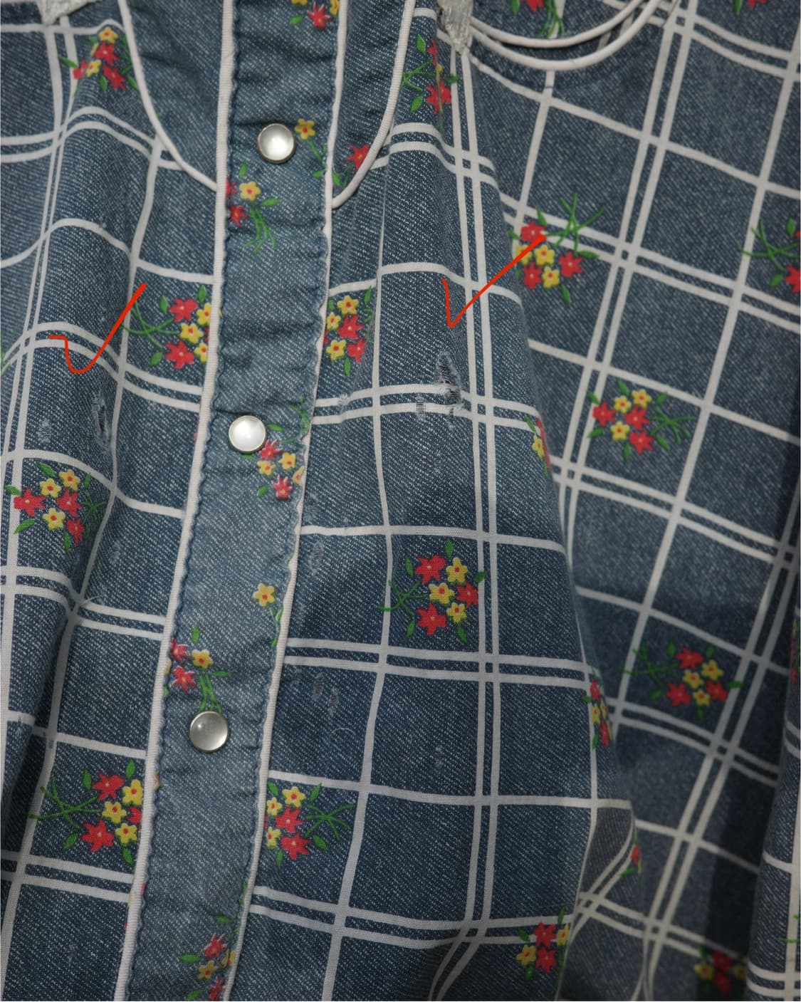 70‘s H ba C 플라워 에스넥 체크 웨스턴 셔츠 상품이미지4