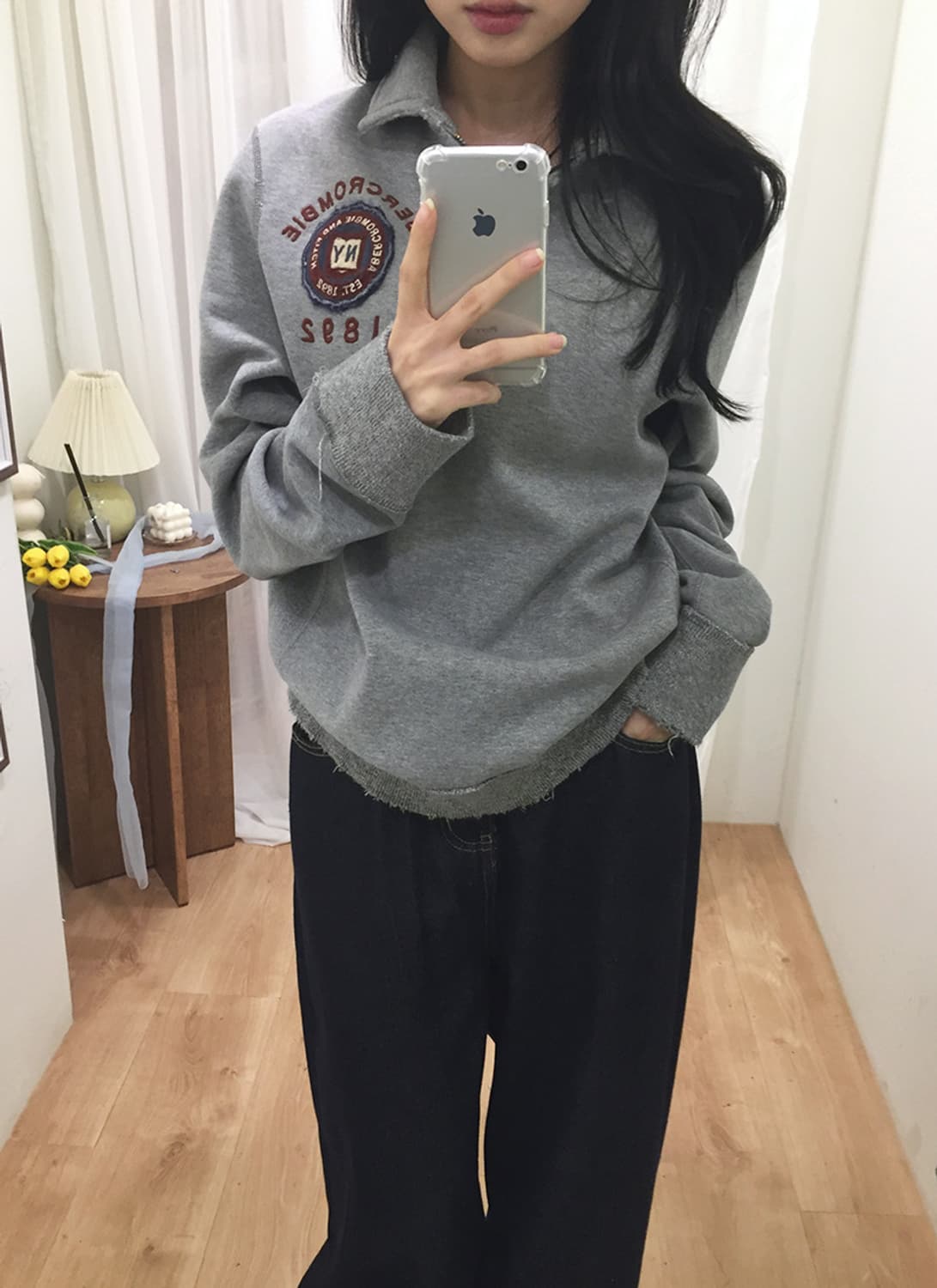 여성 아베크롬비 카라 반집업 맨투맨 100 상품이미지1