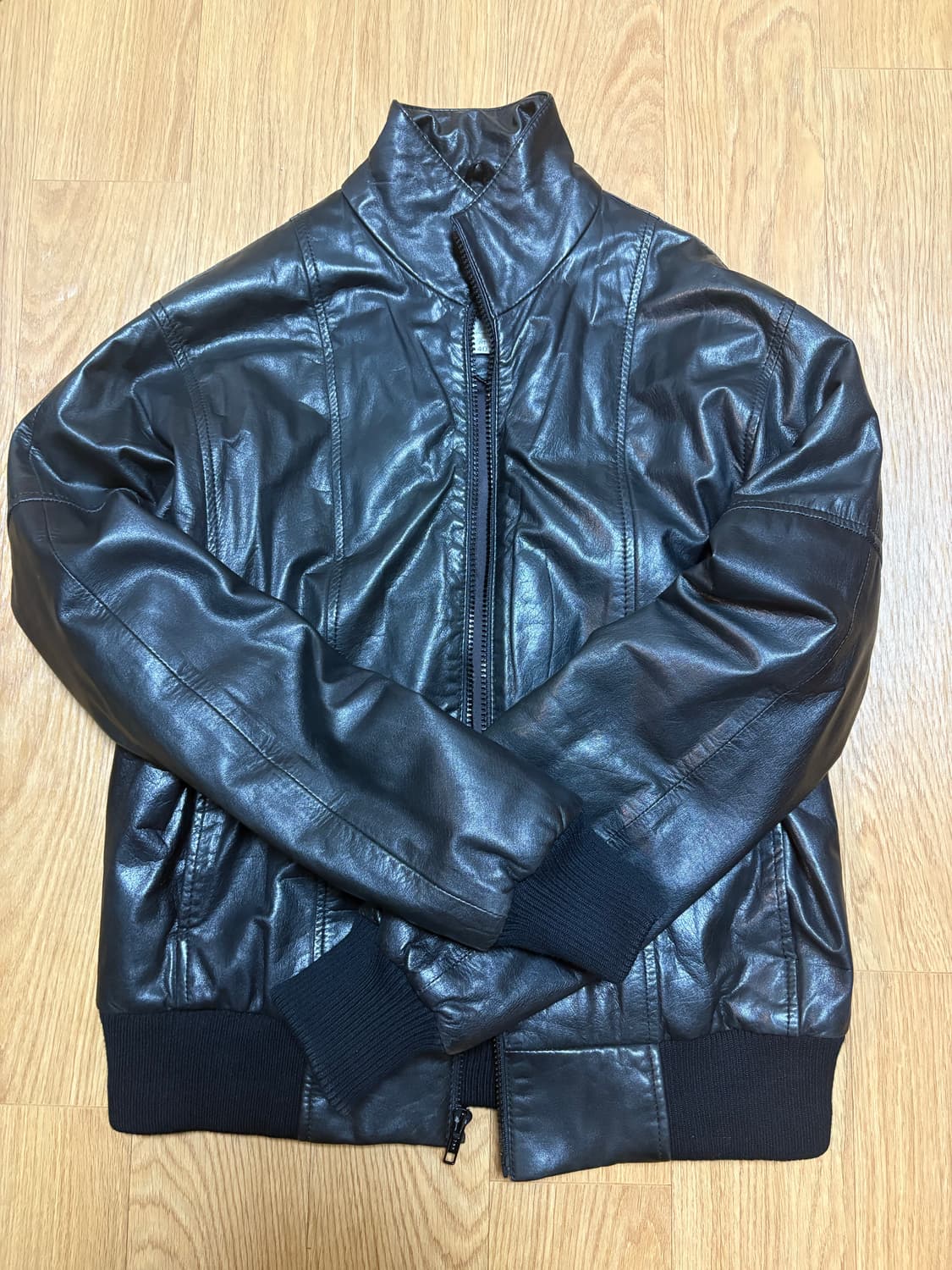 [os] leather high neck jacket black 상품이미지1