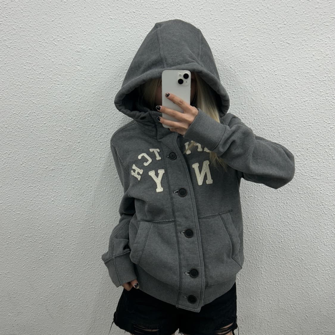 아베크롬비 센터로고 그레이 버튼 후드자켓 M 상품이미지3