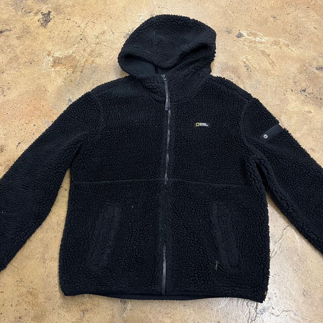 [정품/M] 내셔널지오그래픽 후드 뽀글이 플리스 블랙 b8 상품이미지3