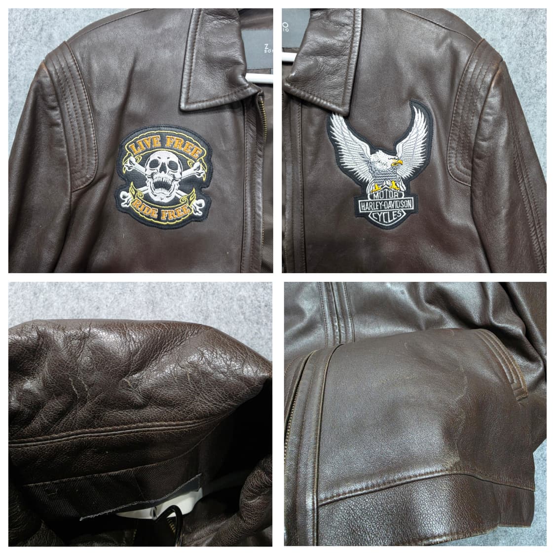 지오 송지오 빈티지 할리 패치 커스텀 양가죽 레더 자켓 110 브라운 상품이미지9