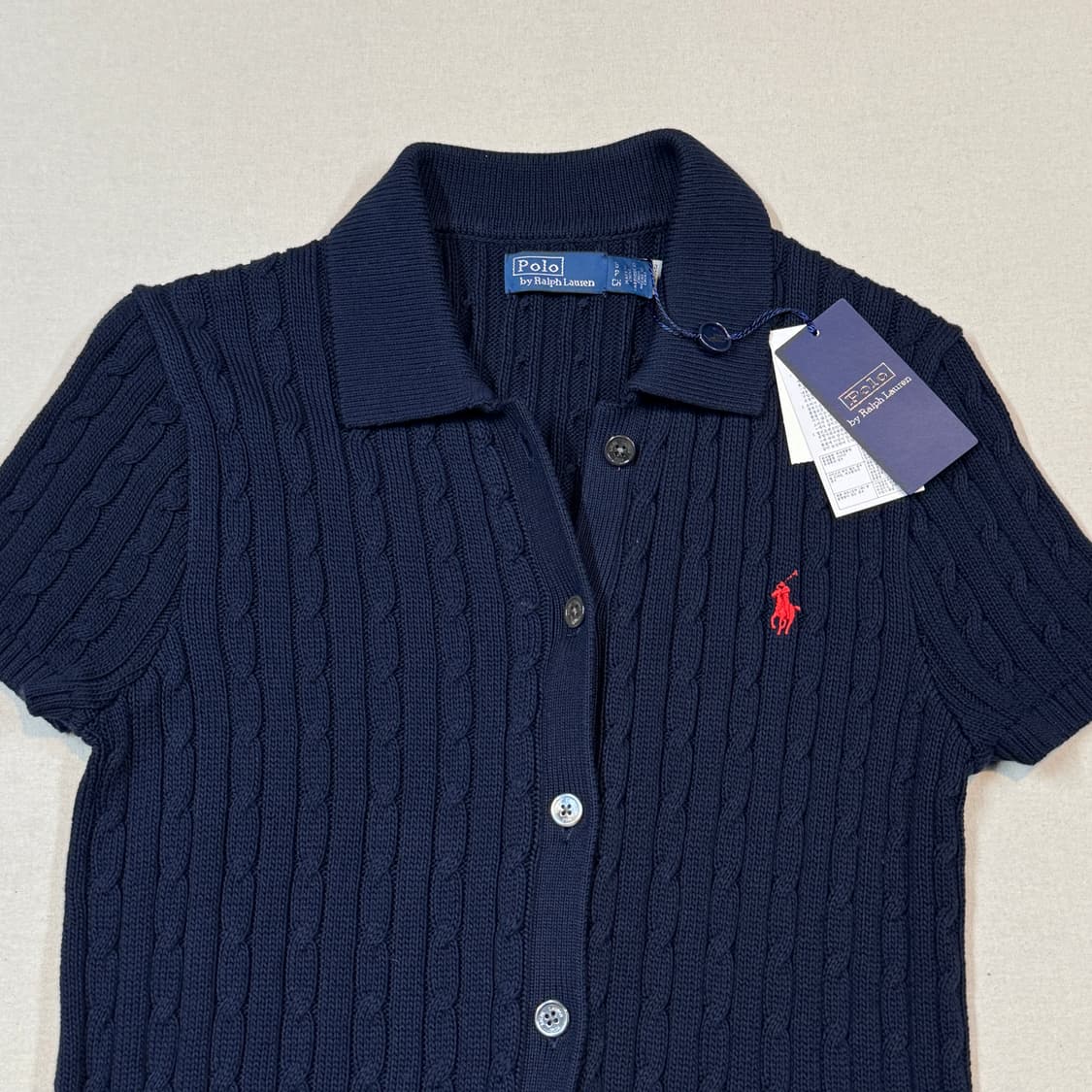 S) 폴로 랄프로렌 케이블 코튼 숏 슬리브 폴로 가디건 미사용품 상품이미지3