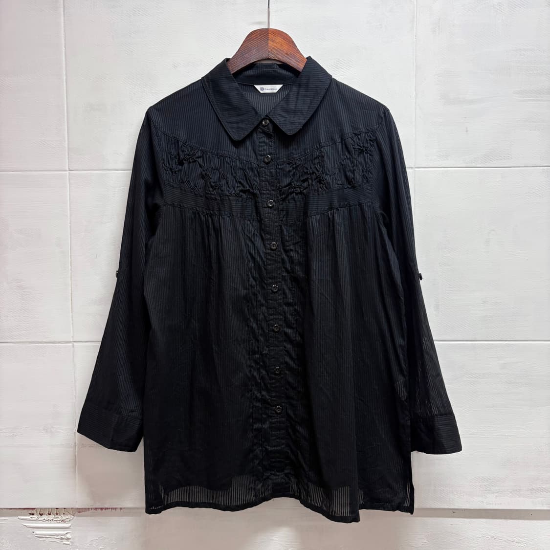 Graceful Days 셔링 스트라이프 시스루 페어리 셔츠 블라우스 J 상품이미지1