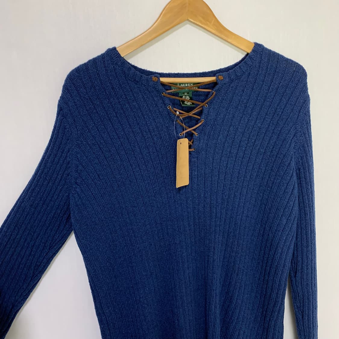 로렌 랄프로렌 아일렛 레이스업 골지 니트 블루 여성 상품이미지4