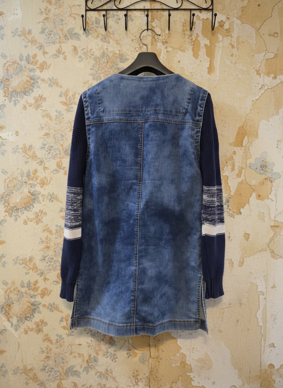 베네통 데님 니트 배색 코트 44 상품이미지2