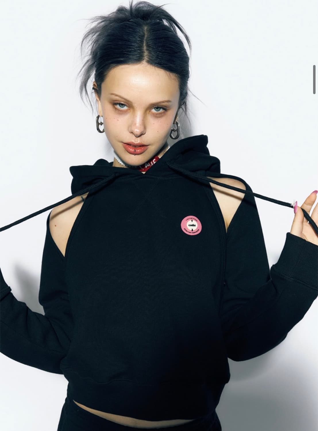 HALTERNECK HOODIE BOLERO BLACK SET 상품이미지2