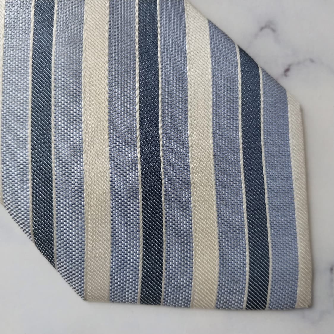 아쿠아스큐텀 실크 블루 스트라이프 넥타이 9.3cm A+등급 K2033 상품이미지6