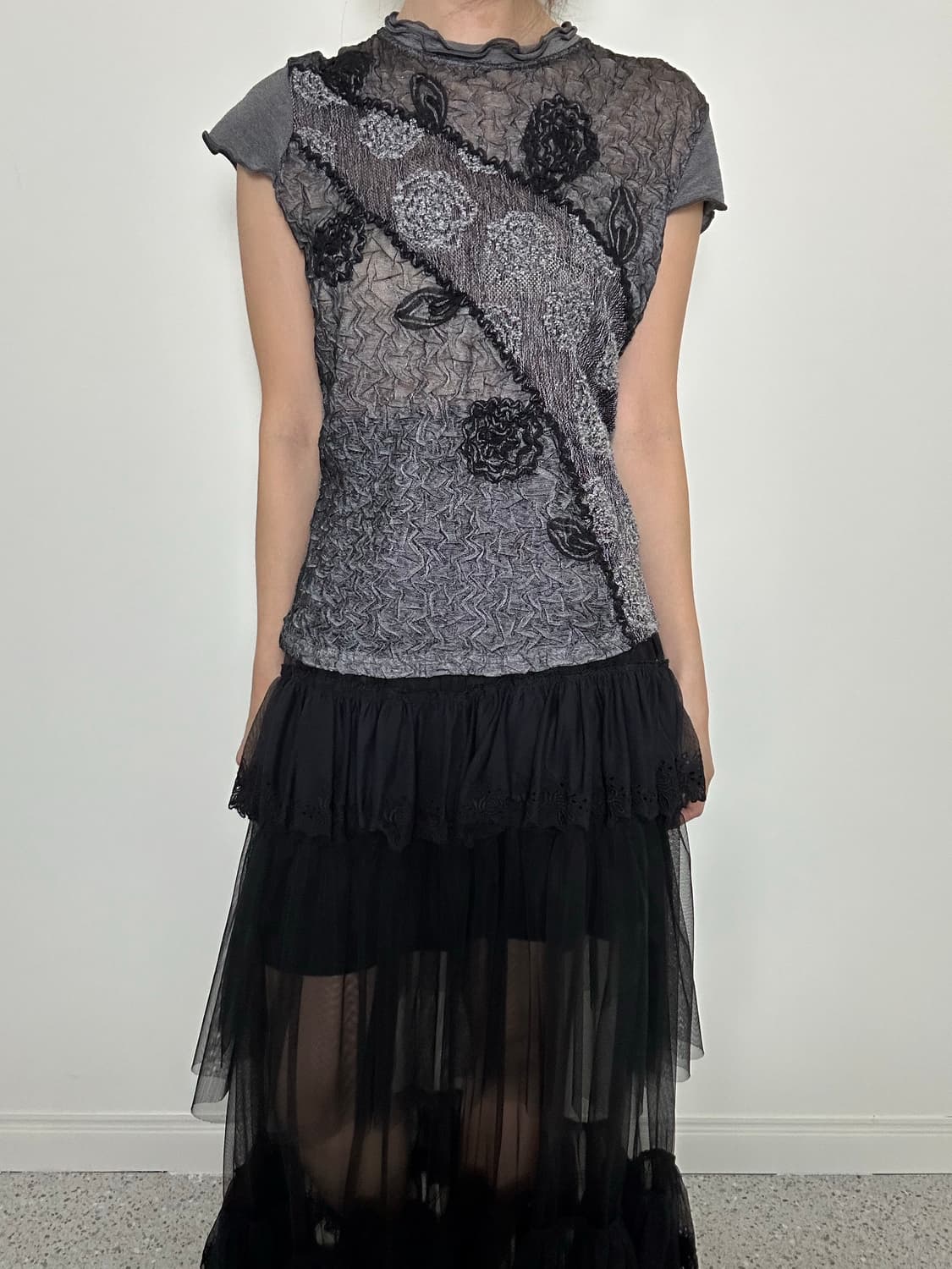 레이스 사선 티셔츠 상품이미지3