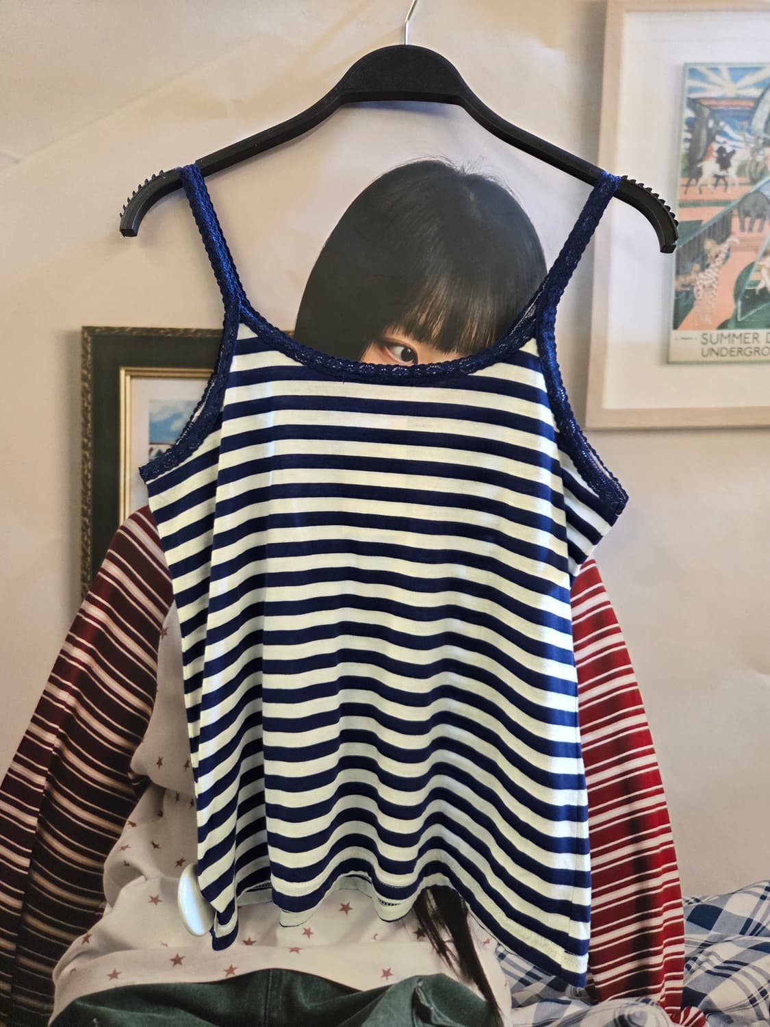 🌟💅갸루특집🌟
갸루펑크 블루 스트라이프 레이스슬리브리스
 상품이미지5