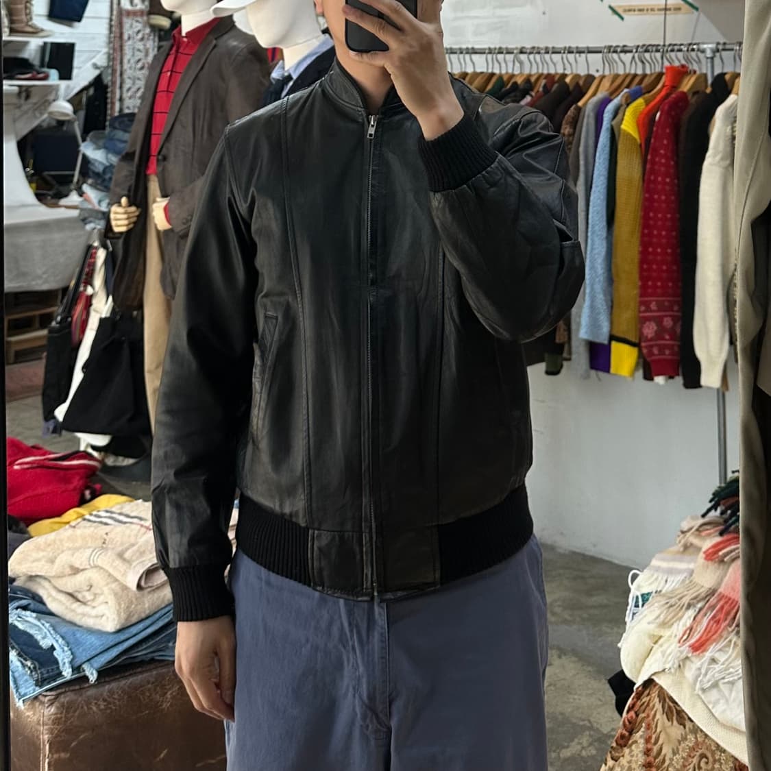 (착용컷) 리얼 레더 블루종 (남성용 95~98) 상품이미지4