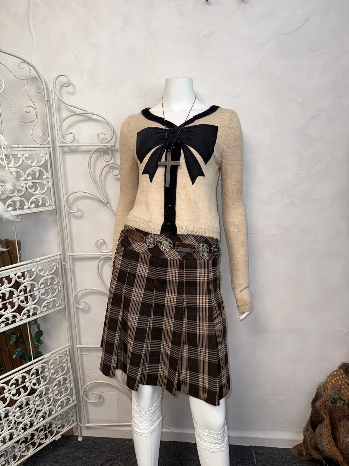 O’2ND beige ribbon button cardigan  상품이미지5