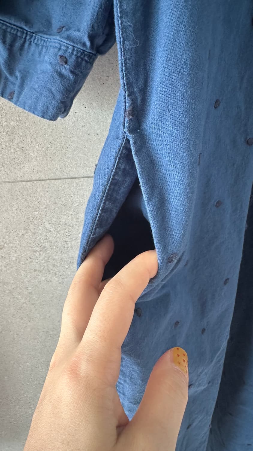 롱원피스 데님 느낌 면 도트 퍼프소매 상품이미지3