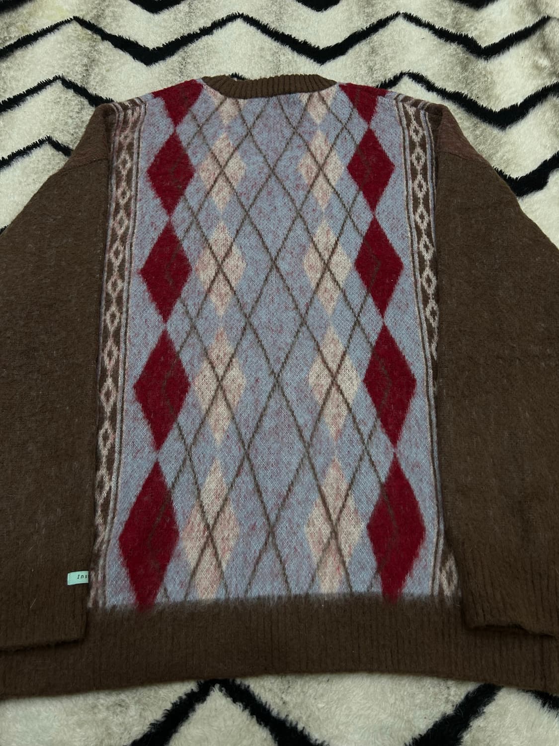 [1]인스턴트펑크 오버핏 모헤어 아가일 니트 가디건/브라운 상품이미지6