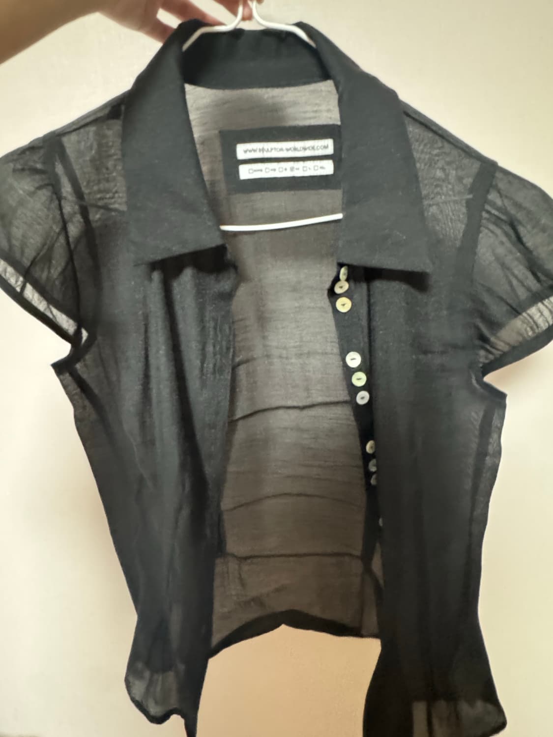 스컬프터 블라우스 Sheer Pleated Hem Blouse Black 상품이미지2