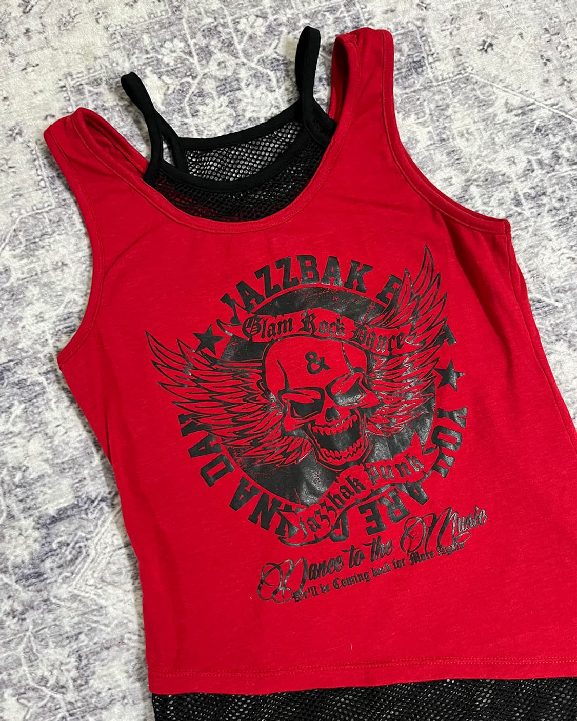 Skull Print Layered Mesh Sleeveless 상품이미지4