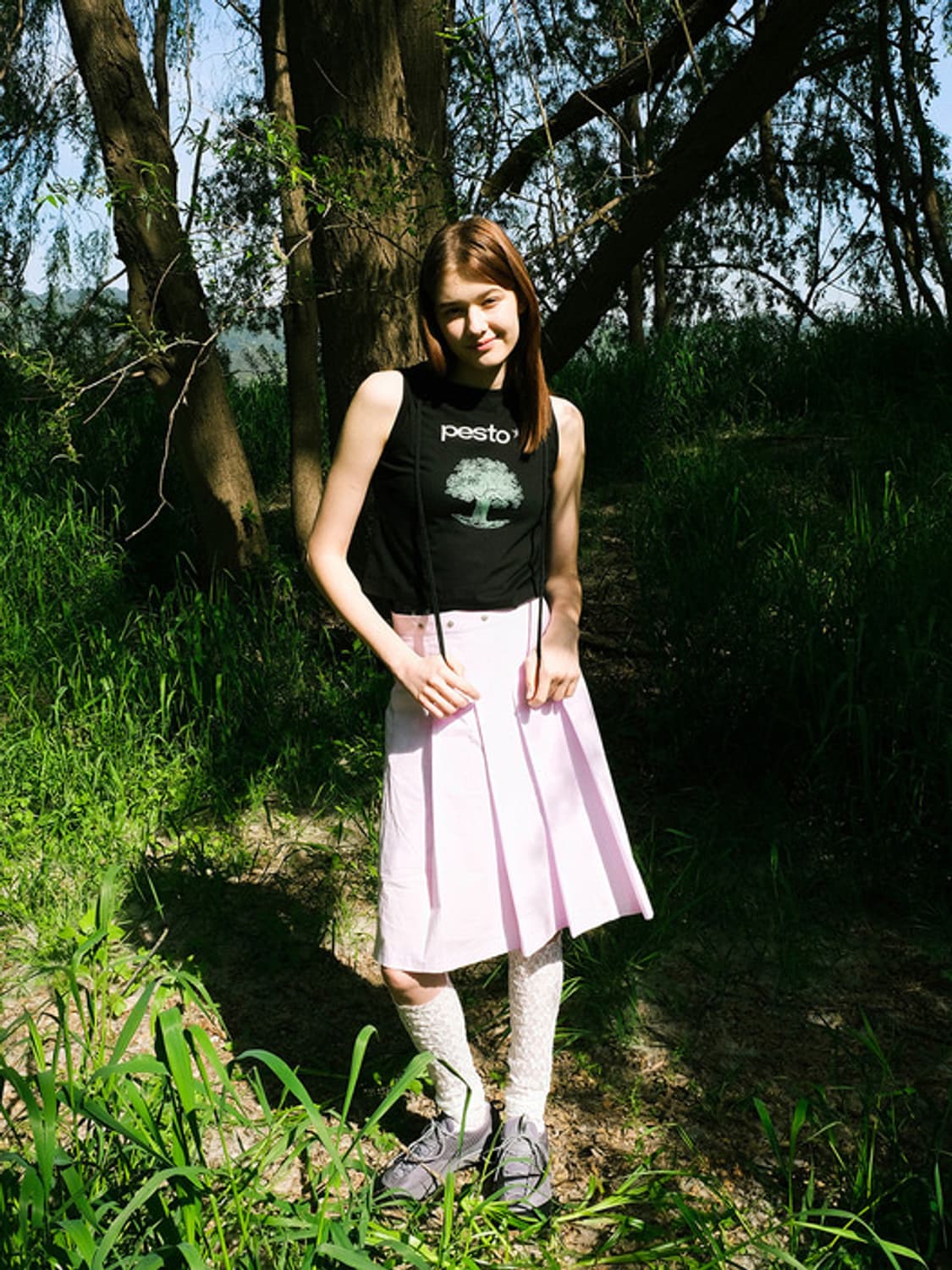 페스토 플리츠 미디 스커트 캔디 M 상품이미지4