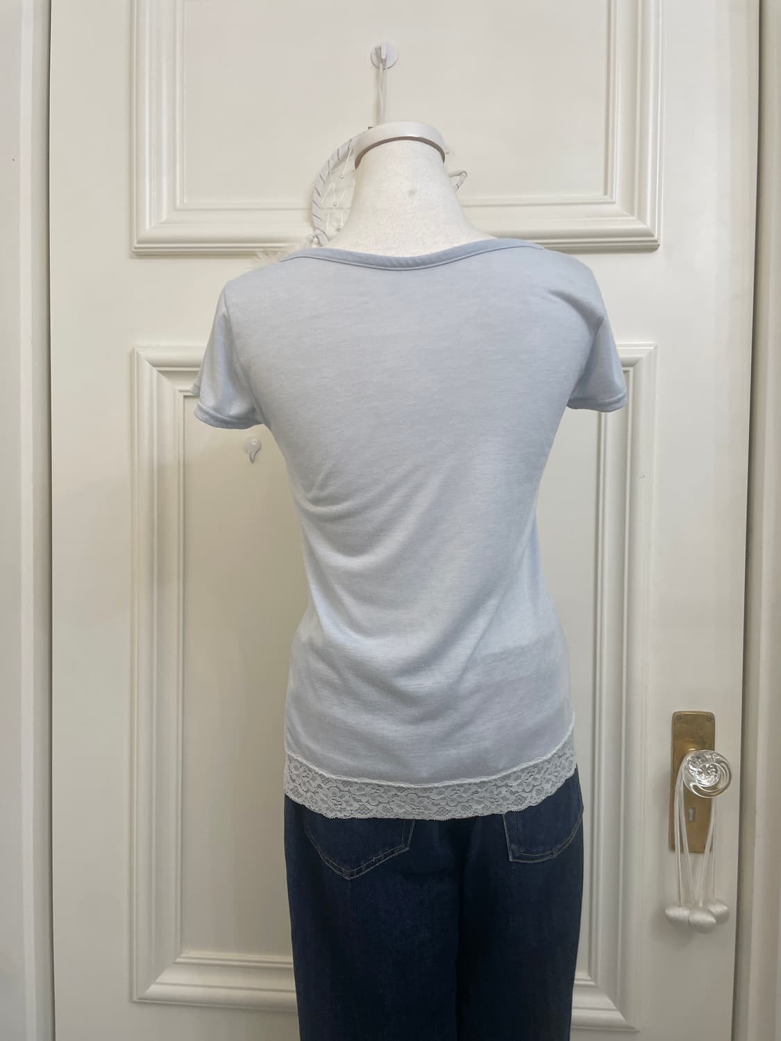 sky-blue lace trimming half top(size-L) 상품이미지4