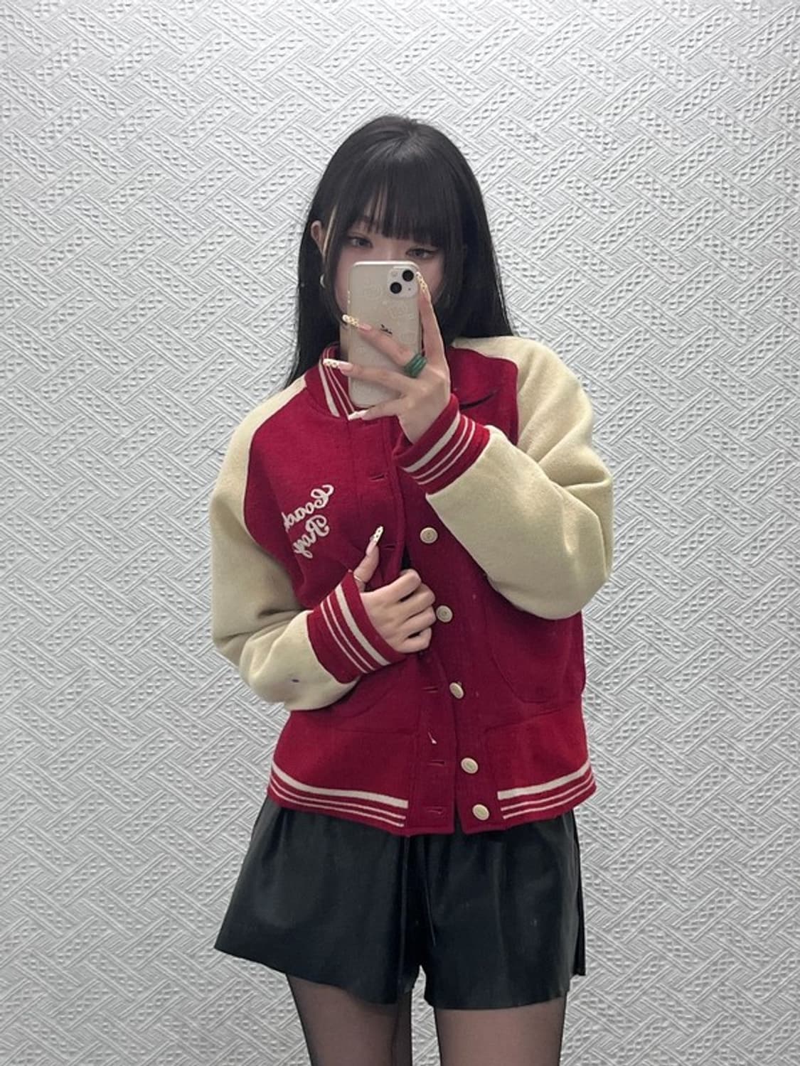 빈티지 레트로 하이틴 캐주얼 버건디 바시티 자켓 M C10018 상품이미지2