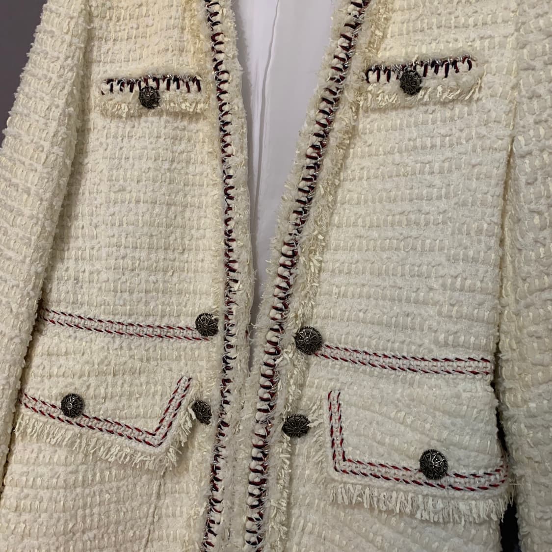 82 OBZEE 오브제 아이보리 브레이드 트리밍 트위드 자켓 상품이미지5