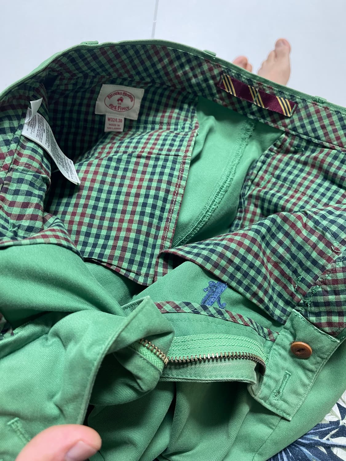 브룩스 브라더스 레드플리스 비행기 자수 그린 치노 팬츠 W32/L30 상품이미지6