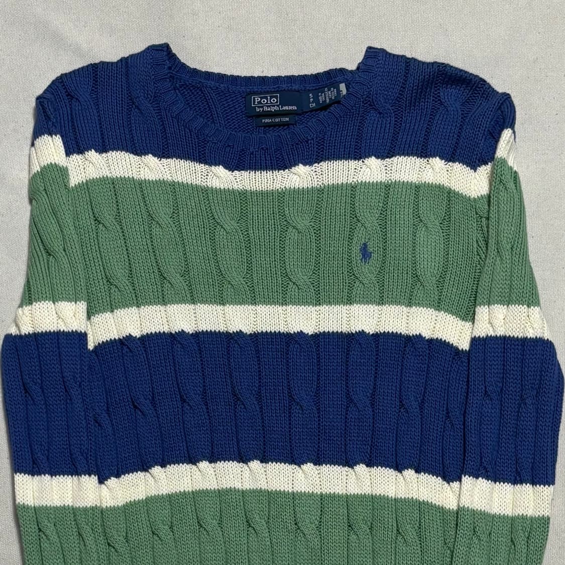 S 폴로랄프로렌 블루 포니 여성용 스트라이프 케이블 니트 상품이미지1