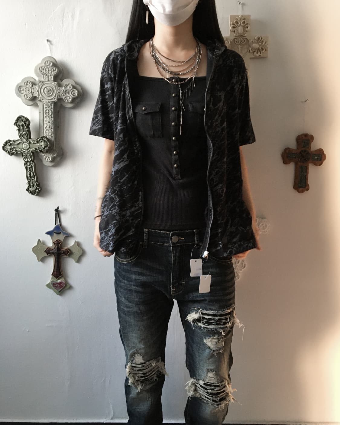 Dyed printing hood zip up 상품이미지7