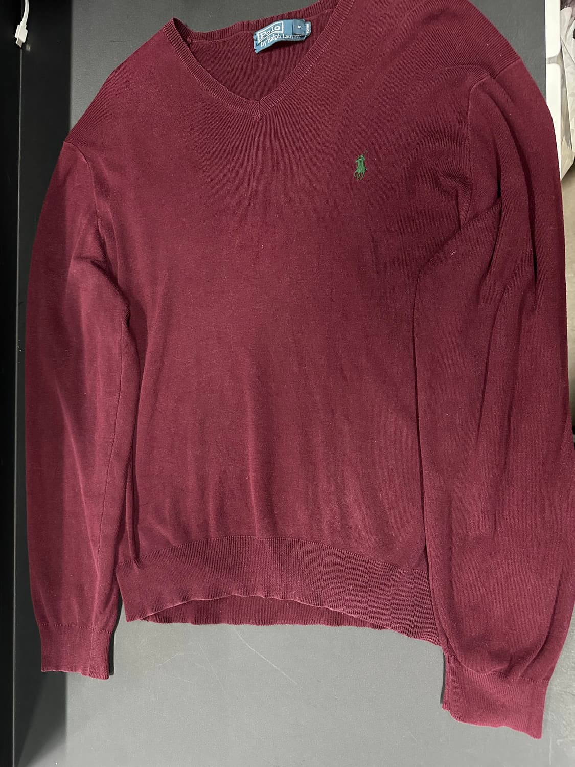 폴로 랄프로렌 파마코튼 브이넥 버건디 올리브자수 니트 상품이미지4