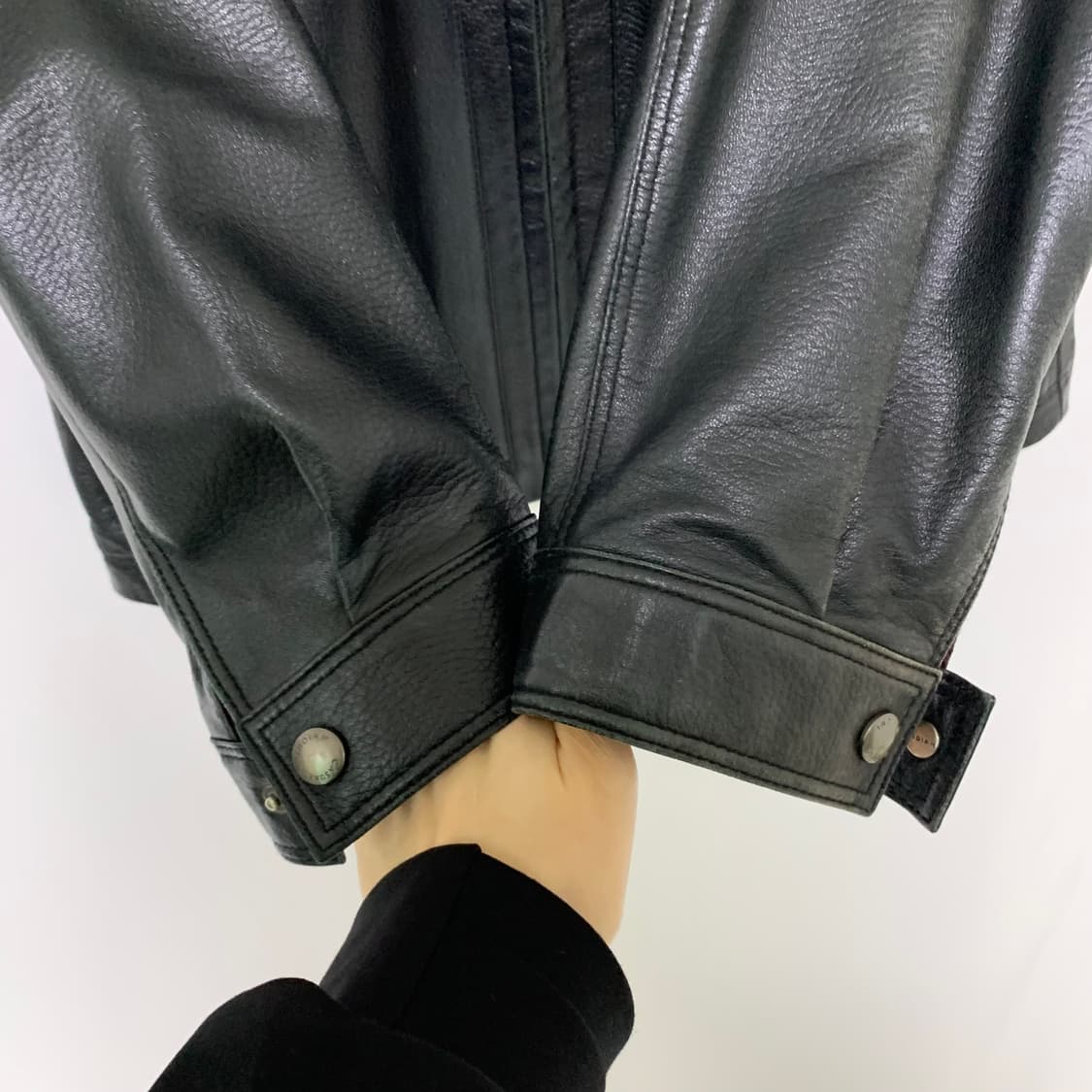 빈티지 심플 블랙 리얼레더 노카라 벨티드넥 라이더 양가죽 자켓 100 상품이미지10