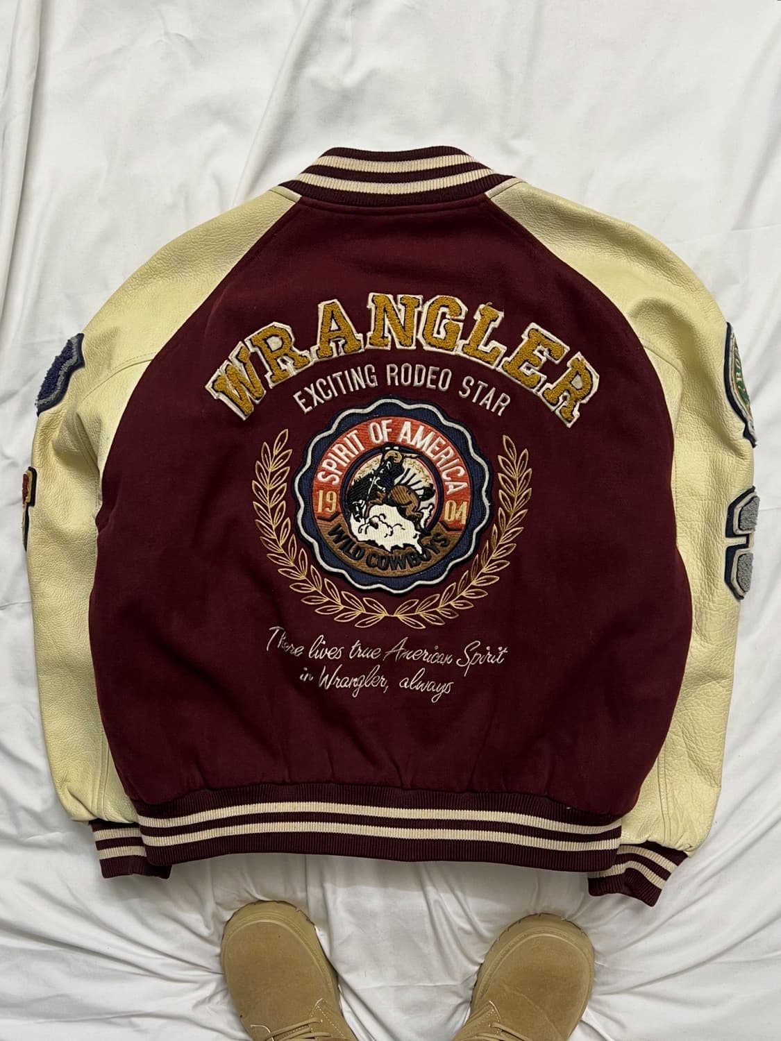 90s 랭글러 가죽 바시티 자켓 상품이미지4