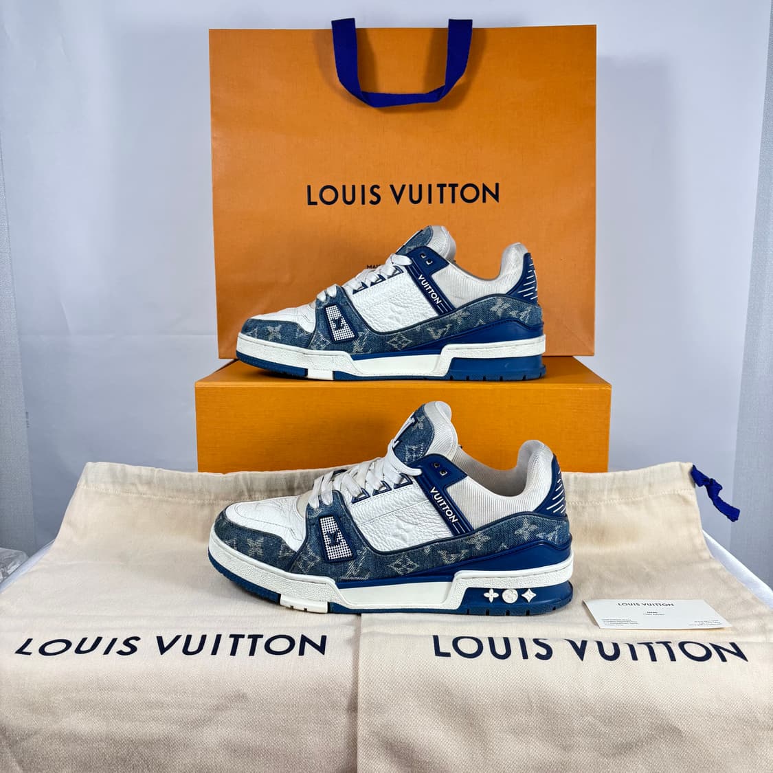 (정품,6.5)루이비통 LV 트레이너 스니커즈 데님 블루 상품이미지10