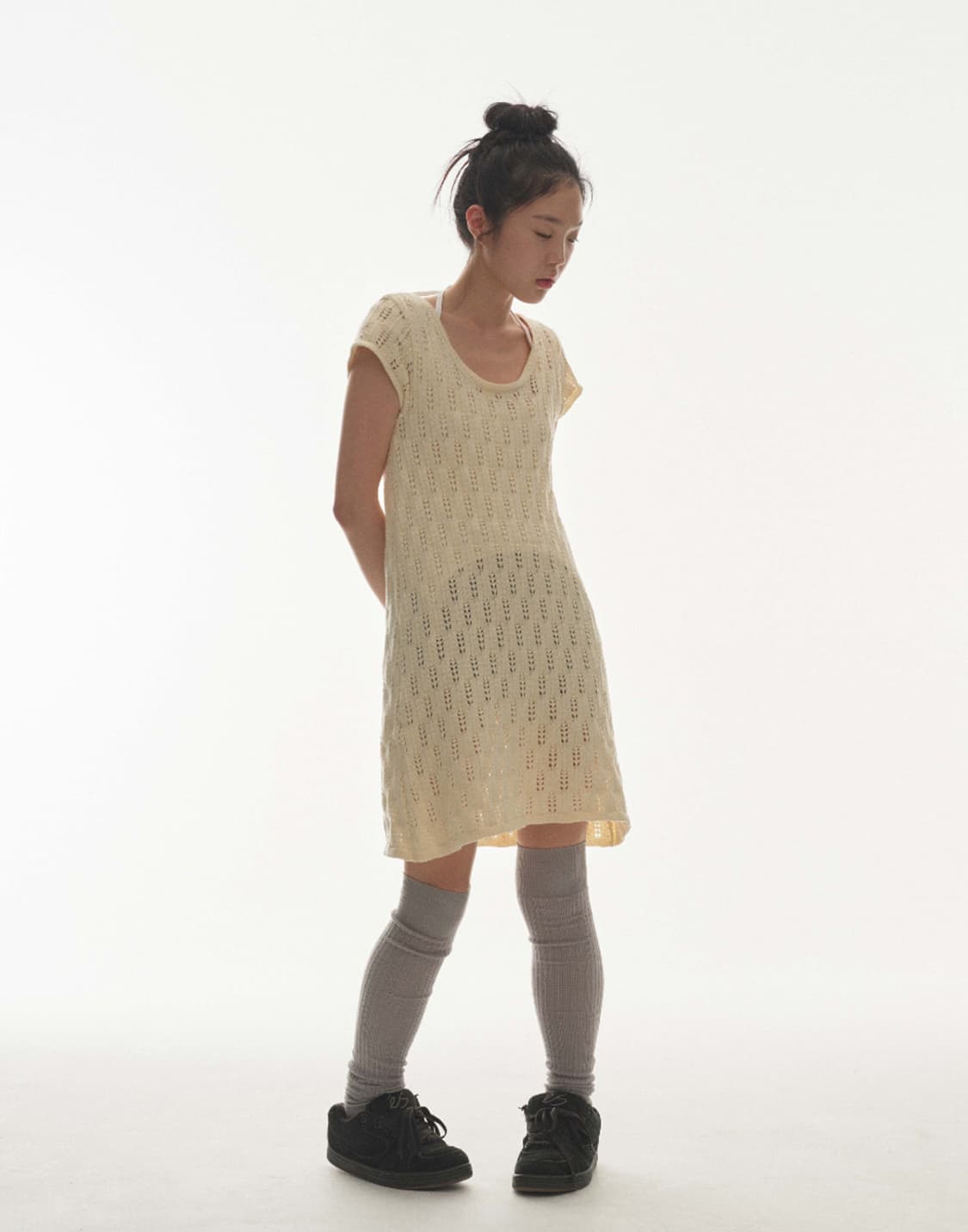 코이세이오 스카시 니트 원피스 아이보리 상품이미지3