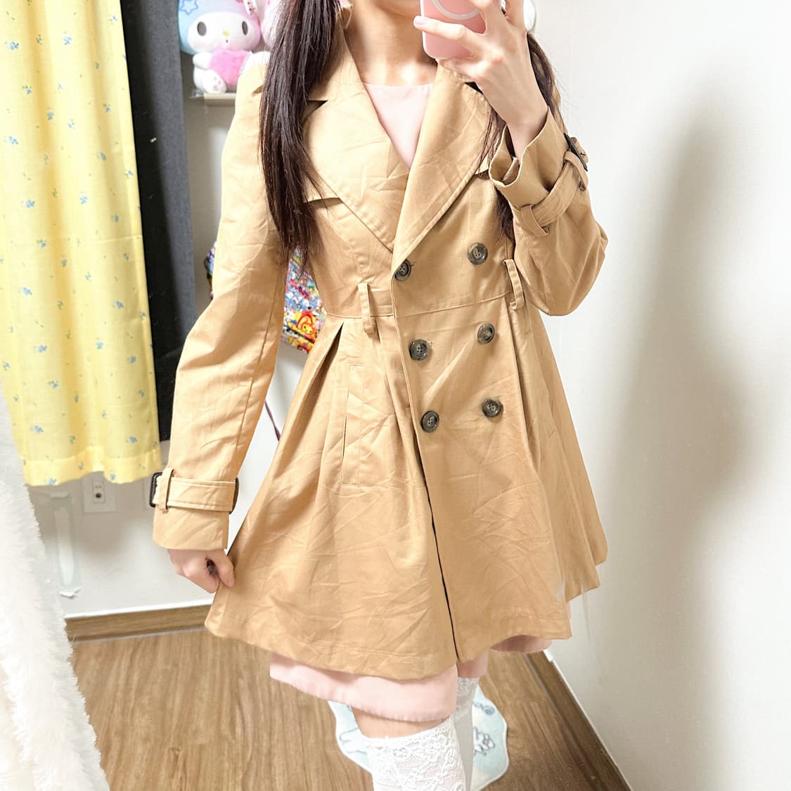 빈티지 브라운 벨트 트렌치 원피스 코트 히메갸루 로걀 라떼 헤이세이  고 상품이미지2