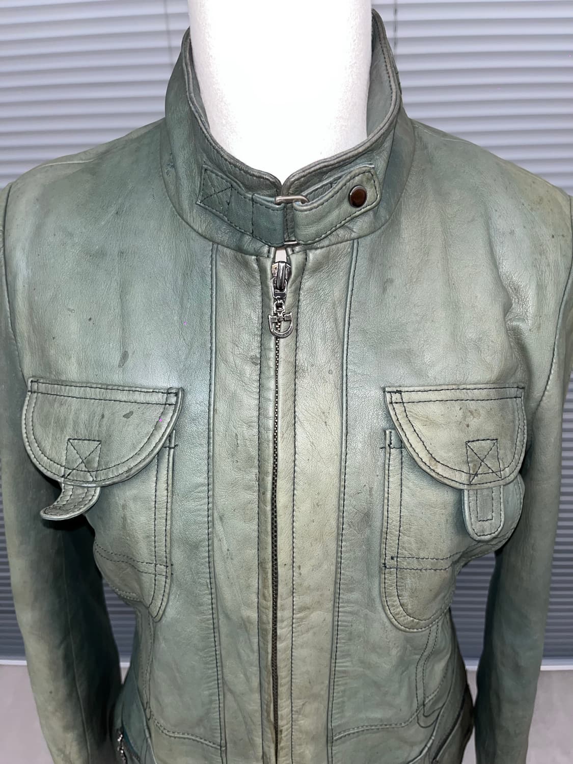 Japanese vintage green leather jacket 상품이미지4