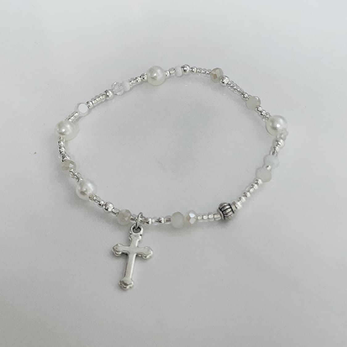 여자 화이트 실버 십자가 팔찌 상품이미지2