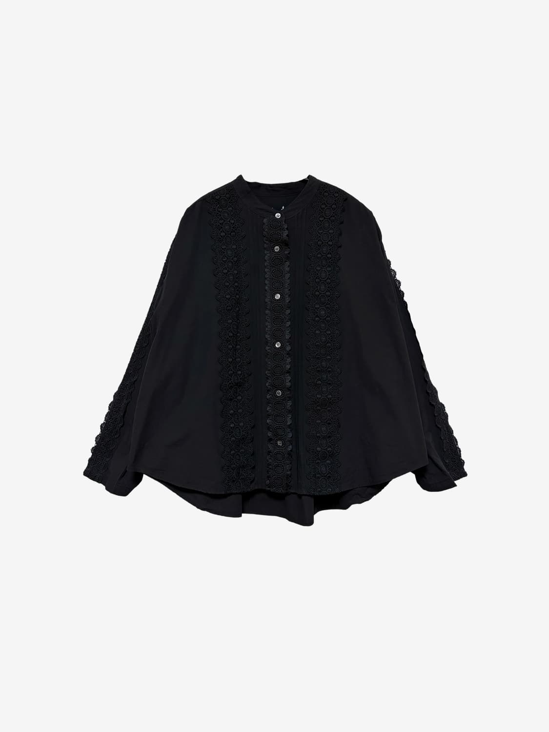 Lace Detail Volume Sleeve Shirt – Black 상품이미지4