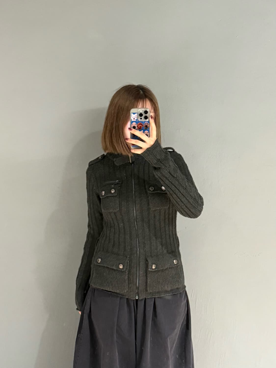 multi pocket neck buckle knit zip-up 상품이미지2