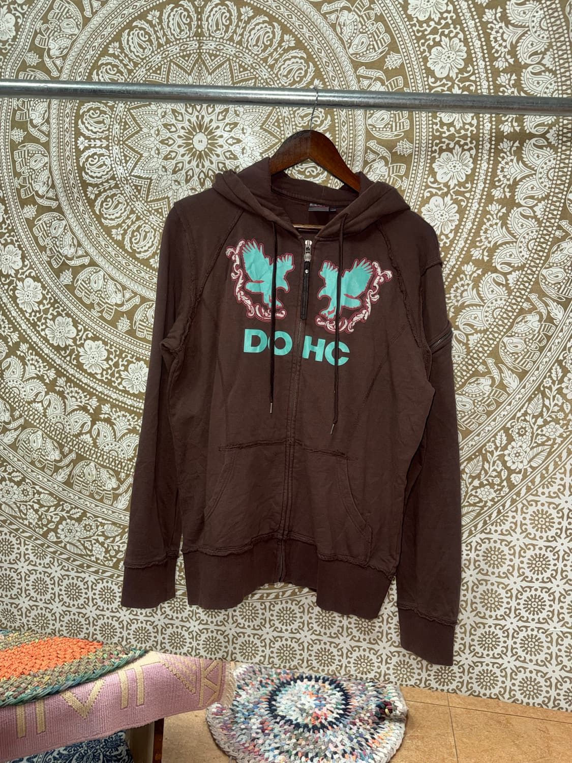 Doch 빈티지 프린팅 브라운 후드집업  상품이미지3