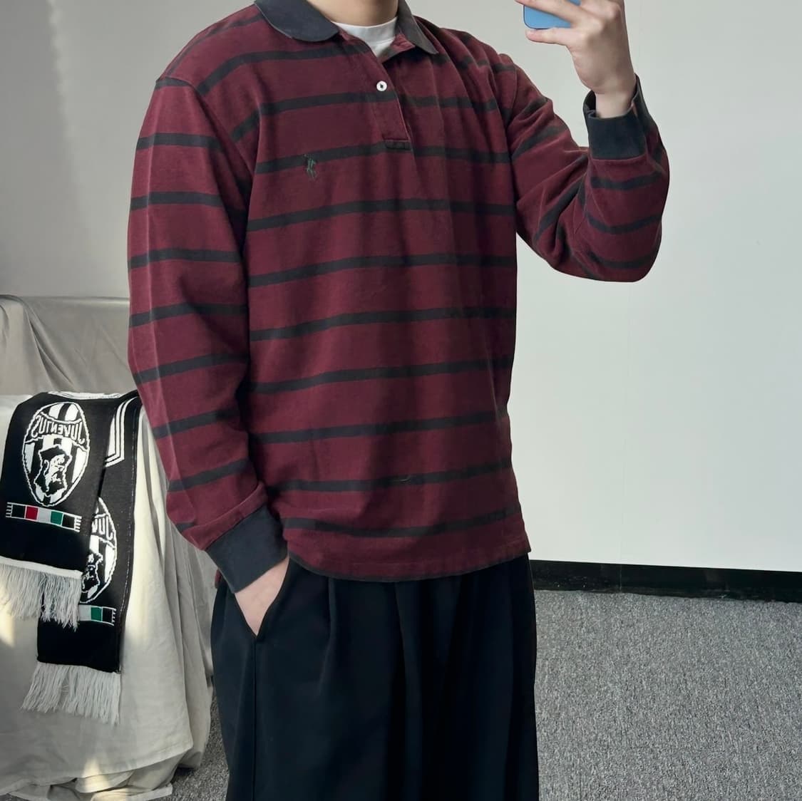 폴로 랄프로렌 버건디 스트라이프 럭비티 상품이미지3