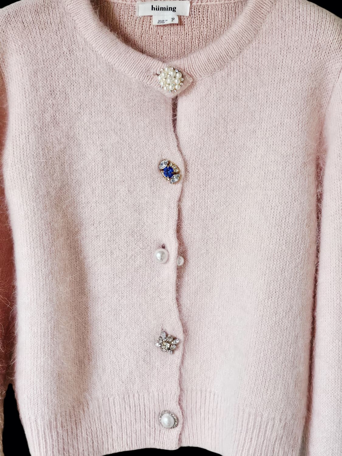 앙고라 라이트 핑크 보석 단추 여성 가디건 S 상품이미지4