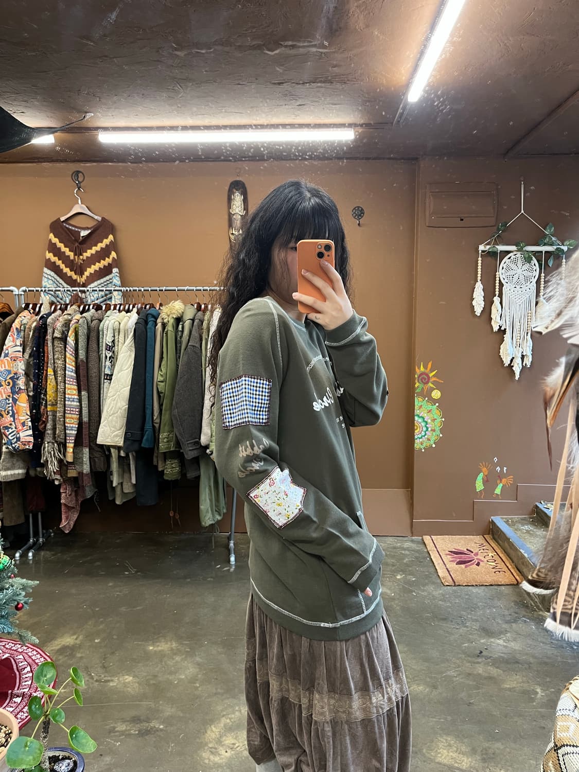 일본 빈티지 패치포인트 카키 맨투맨 상품이미지7