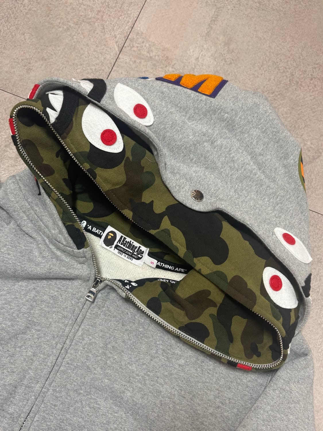 BAPE 베이프 퍼스트 카모 샤크 풀 집 더블 후드 그레이 상품이미지2