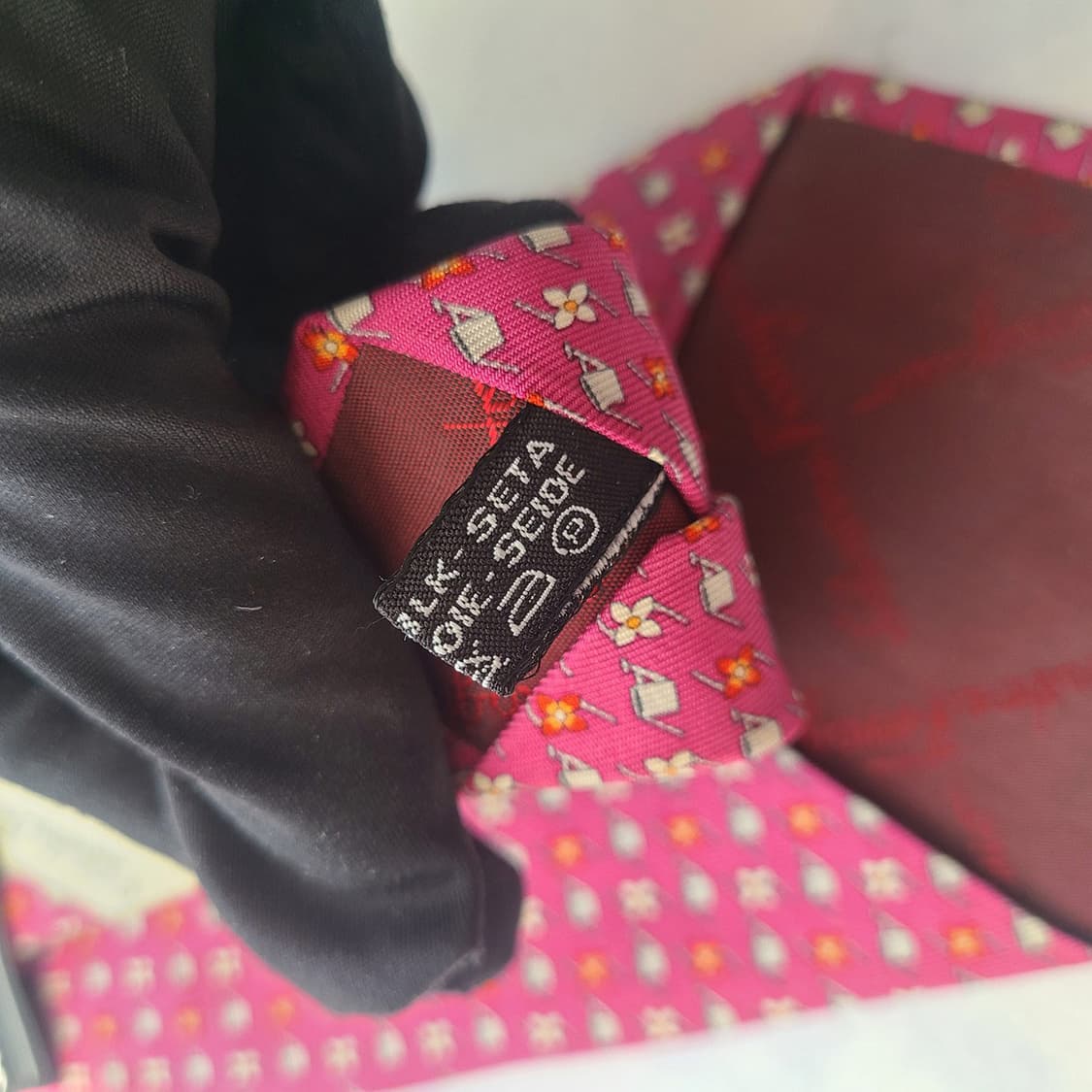 페라가모 실크 핑크 플라워 자카드 넥타이 9.6cm A등급 G1 상품이미지6