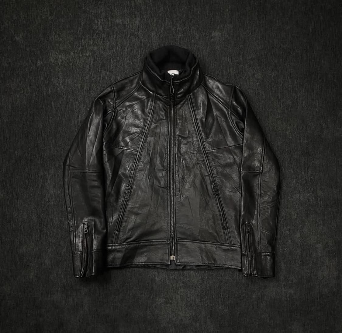 Goat skin leather asymmetry jacket 상품이미지3