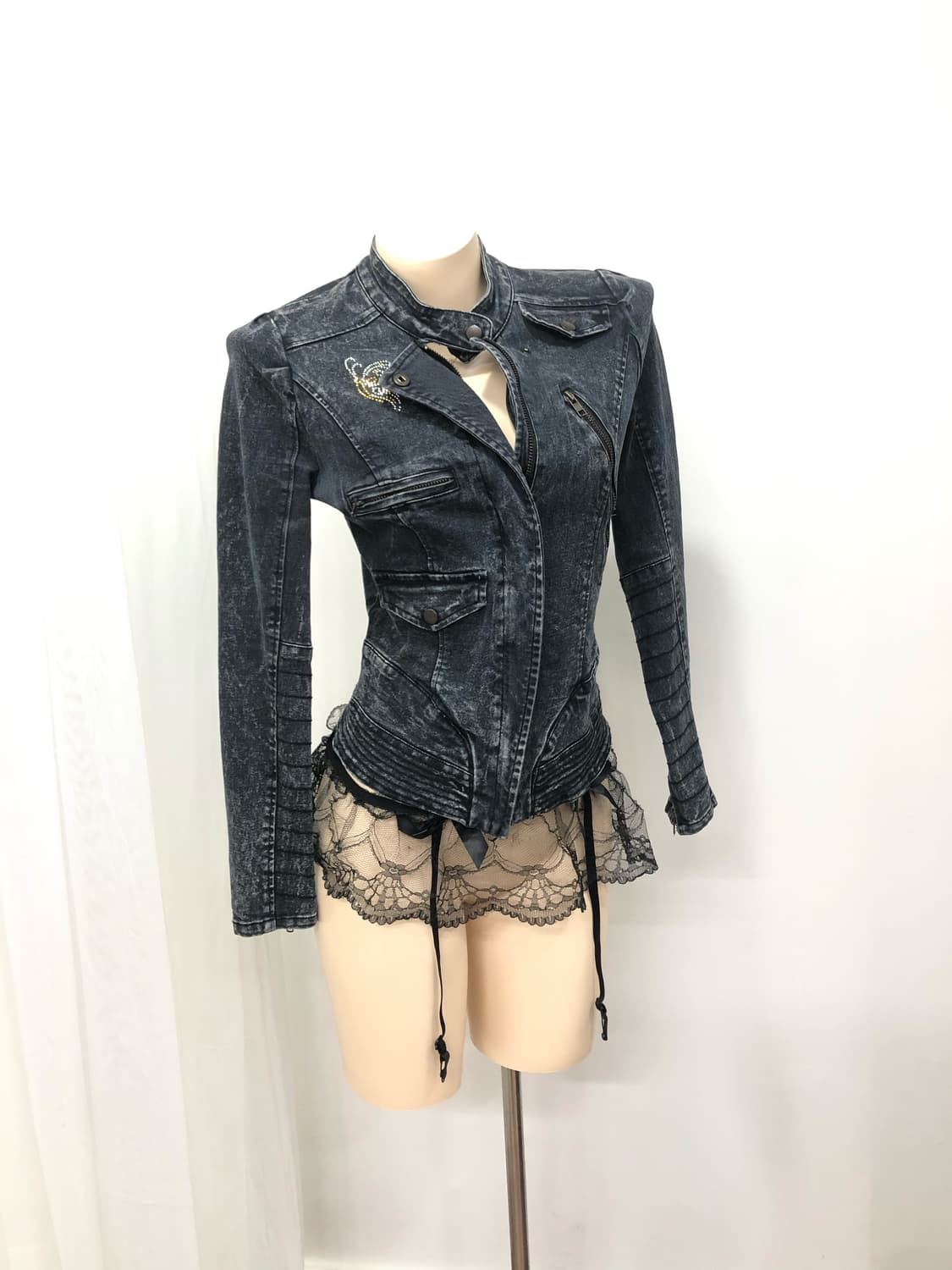 y2k navy stone-washed biker jacket 상품이미지1