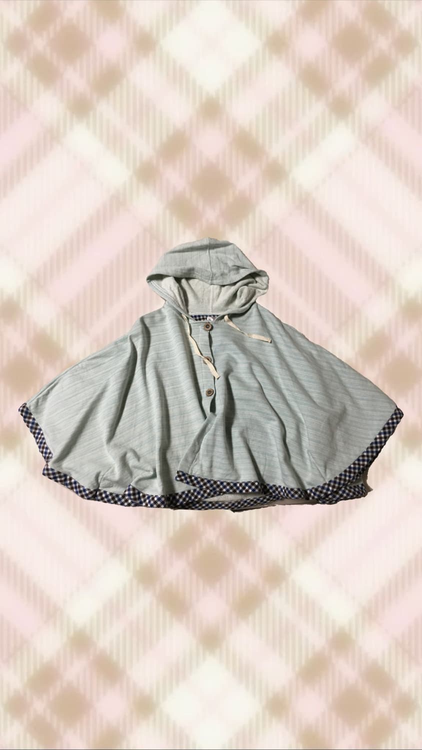 민트 스트라이프 체크 후드 케이프 히메 갸루 러블리 로걀 모리 빈티지 상품이미지1