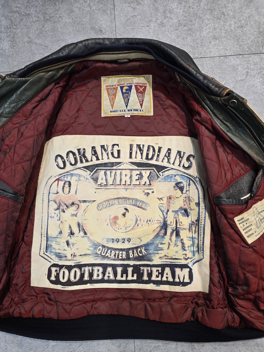 90's KR AVIREX 오랑 인디언즈 레더 바시티자켓 상품이미지9