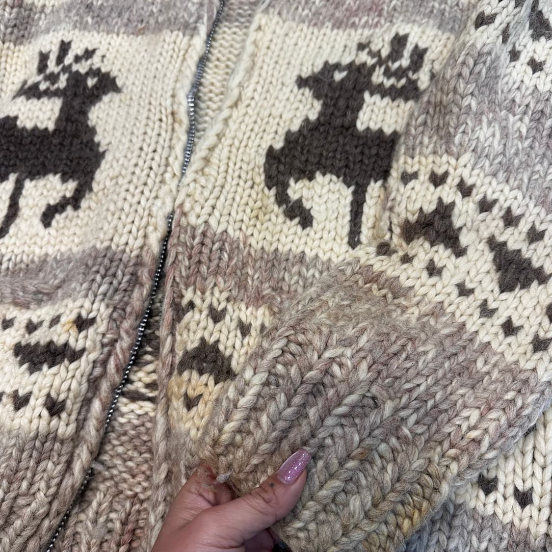 캐나다 베이지핑크 코위찬 헤비울 가디건L 상품이미지6