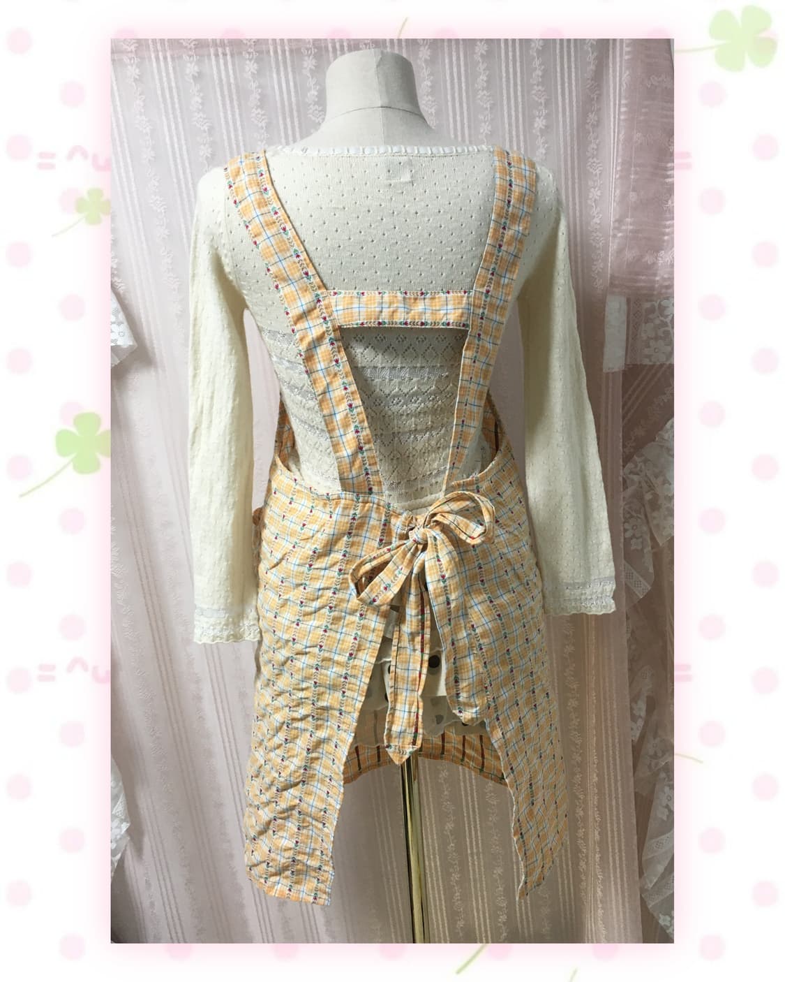 오렌지 체크 에이프런 앞치마 상품이미지3