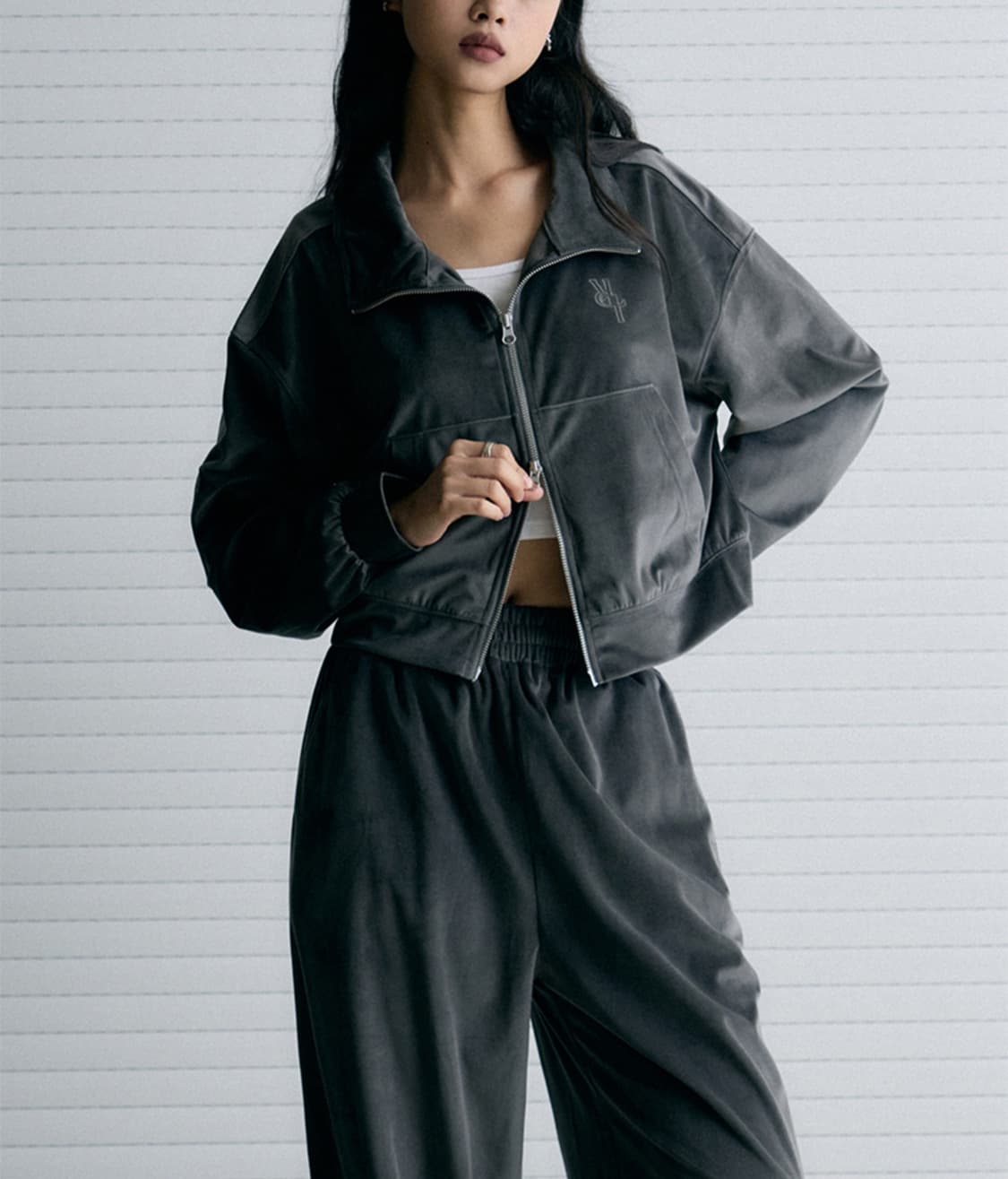 레더리 리버스 로고 벨루어 벨벳 트랙 트레이닝 셋업 세트 차콜 상품이미지3
